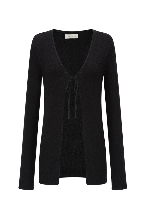 SWAYING/KNIT lace-up long-sleeved cardigan SW24SS1T75 black PS77